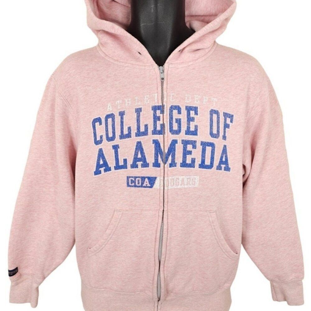 Vintage College Of Alameda Sweatshirt Hoodie Mens Size Small Pink Y2K Full Zip